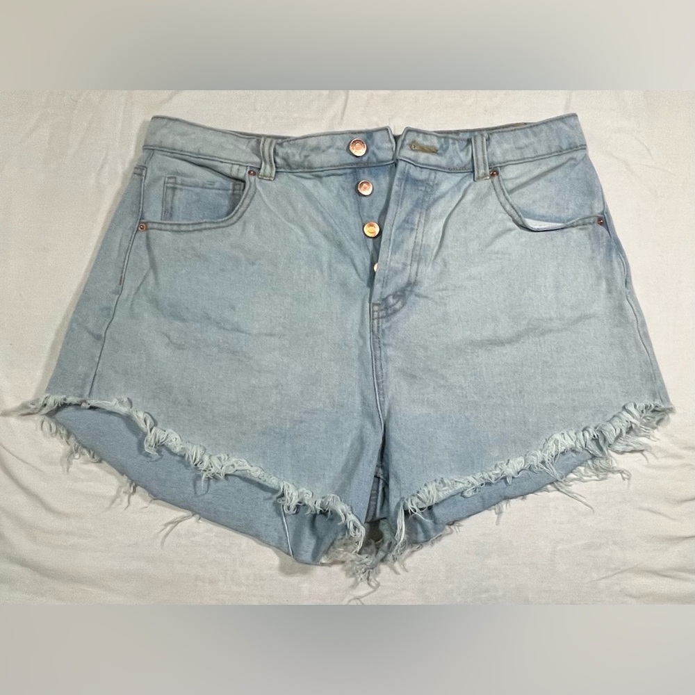 wild fable Light Blue High-Rise Distressed Denim Shorts